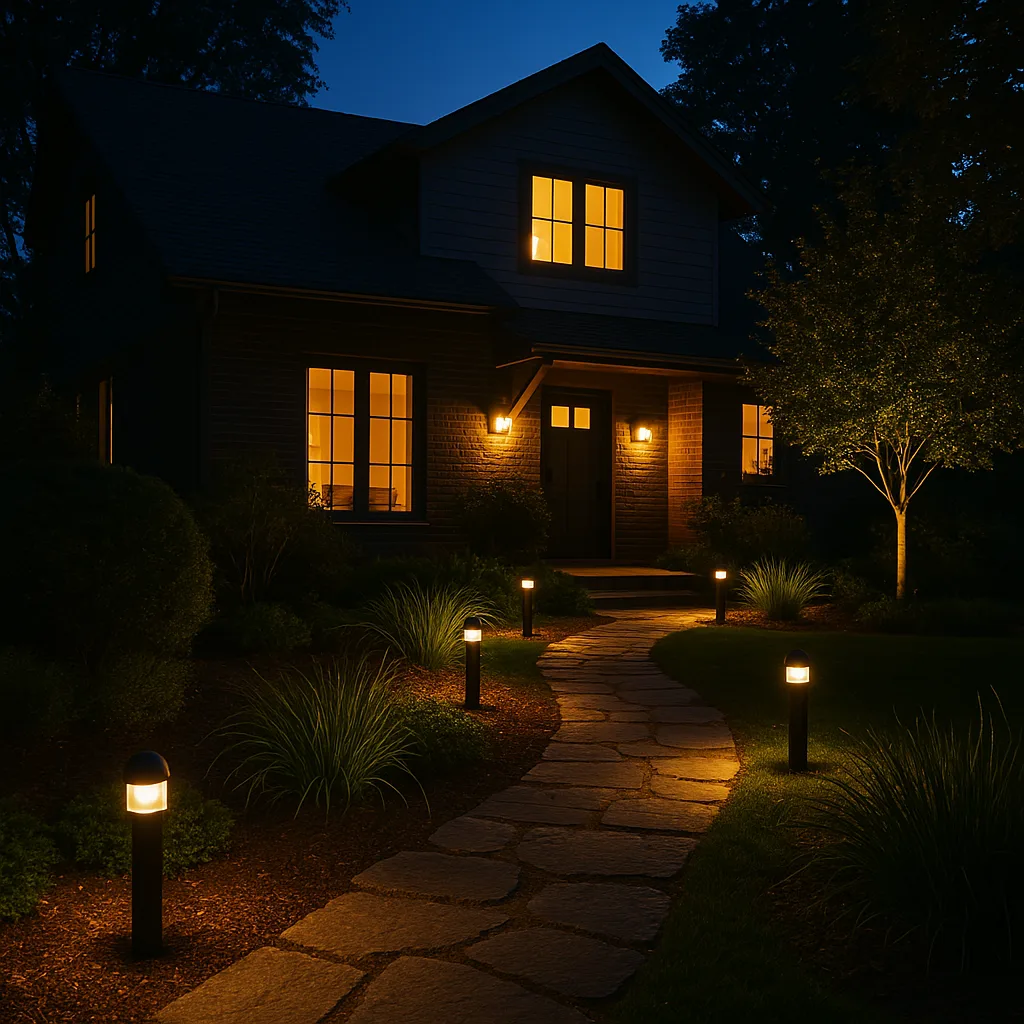 dom oswietlony lampkami